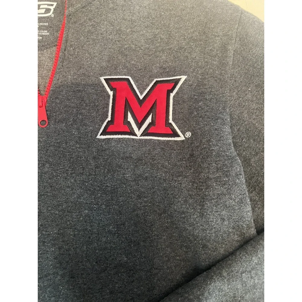 E5 Miami University RedHawks Quarter Zip Sweatshirt Mens Small Charcoal Grey S